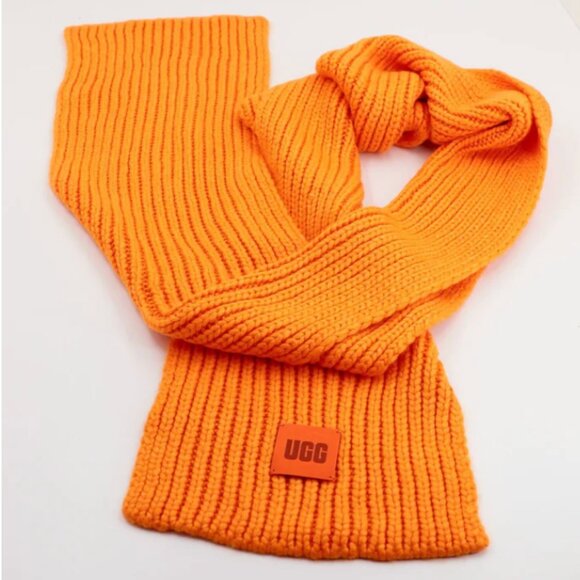 UGG BRIGHT ORANGE VIBRANT CHUNKY RIB KNIT SCARF 8 1/2" x 78" SOFT ACRYLIC BLEND - Picture 1 of 5